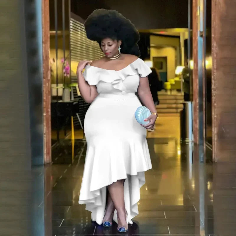 FZ Women's Plus Size Strapless Ruffles Maxi Evening Dress