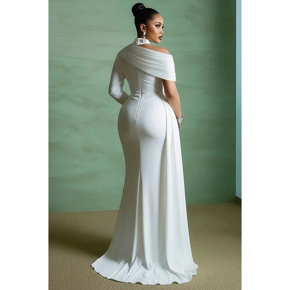 FZ Women's One Shoulder Customized Halter Cap Sleeve Mermaid Evening Dress