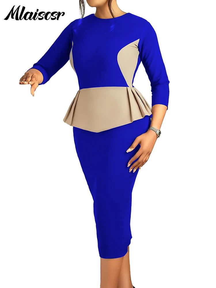 FZ Women's Patchwork Mid O Neck High Waist Ruffles Cocktail Evening Dress