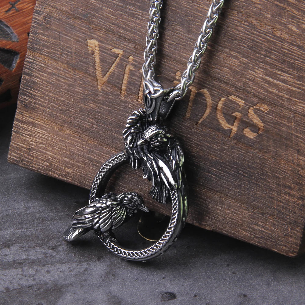 FZ Nordic Viking Raven Stainless Steel Pendant Necklace