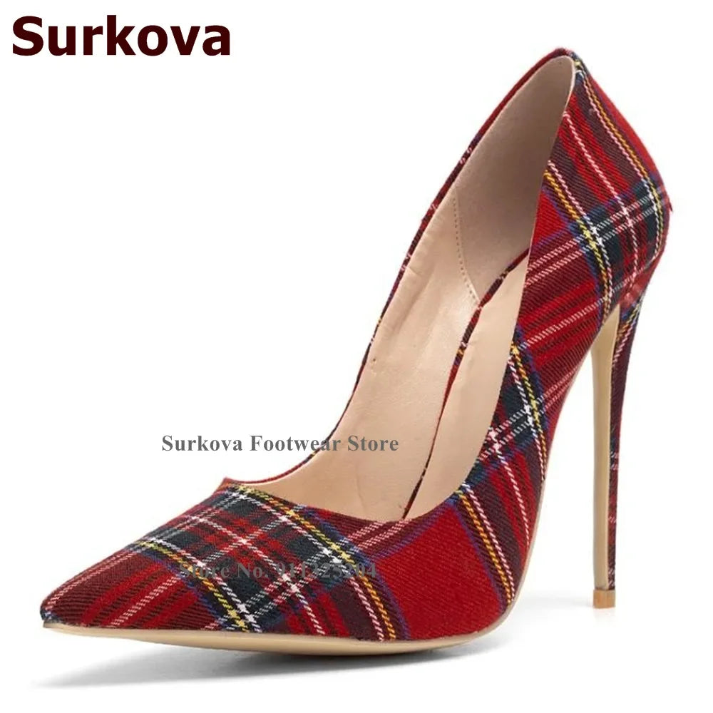 FZ Women's Checkered Cloth Shallow Pointed Toe High Heel Shoes