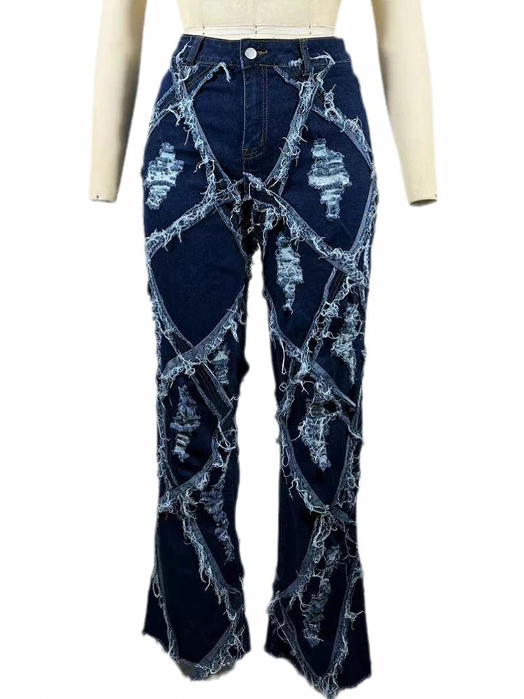 FZ Women's Vintage Street Distressed Wash Wide Leg High Waisted Denim Pants - FZwear