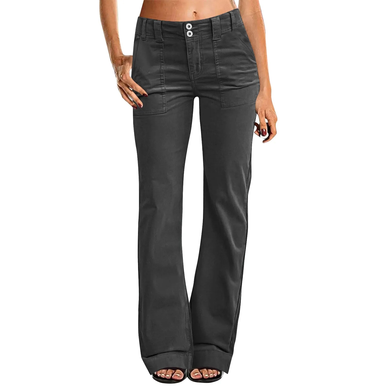 FZ Women's Casual Wide Leg Pants High Waisted Solid Button Down Straight Cargo Pants