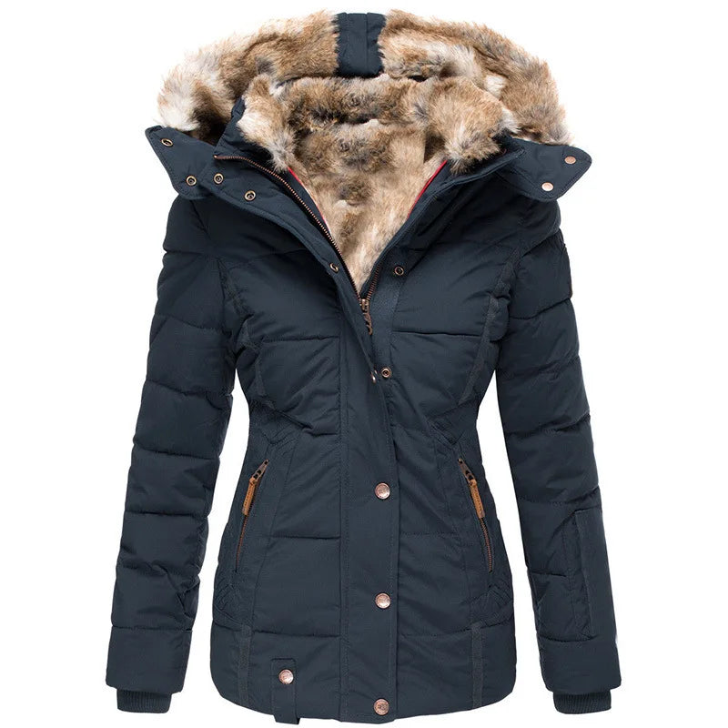 FZ Women's Faux Fur Lining Cotton Puff Slim Fit Long Sleeves Thicken Jacket