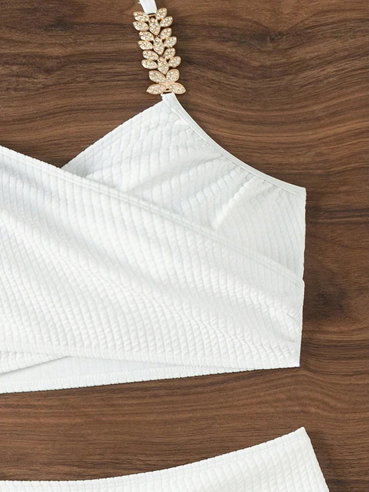 FZ Women's Neck-mounted Diamond Decor Cross Backless Swimwear