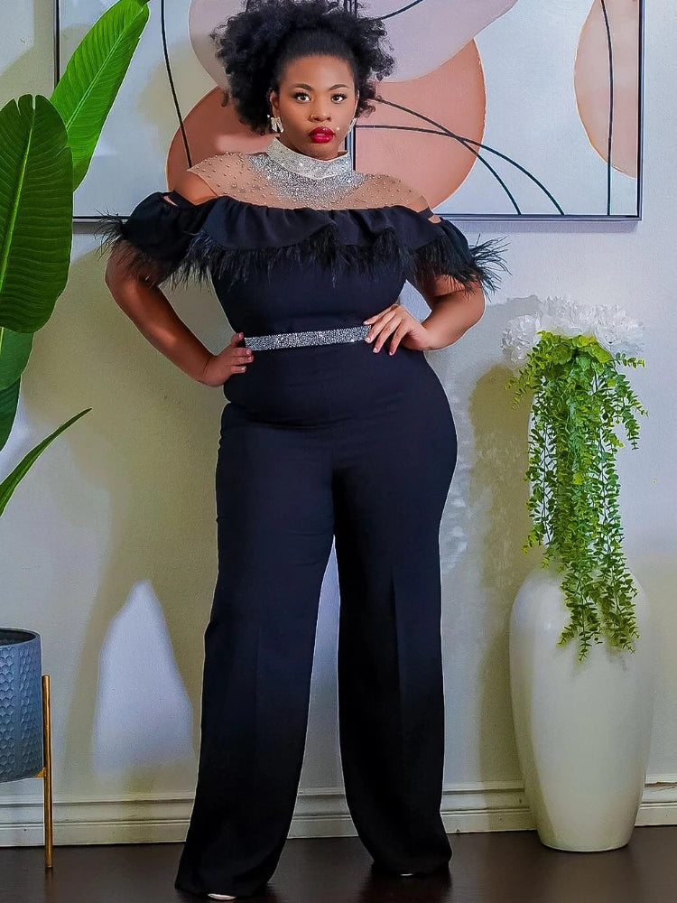 FZ Women's High Neck Sequined Slim Fit One Piece Jumpsuit