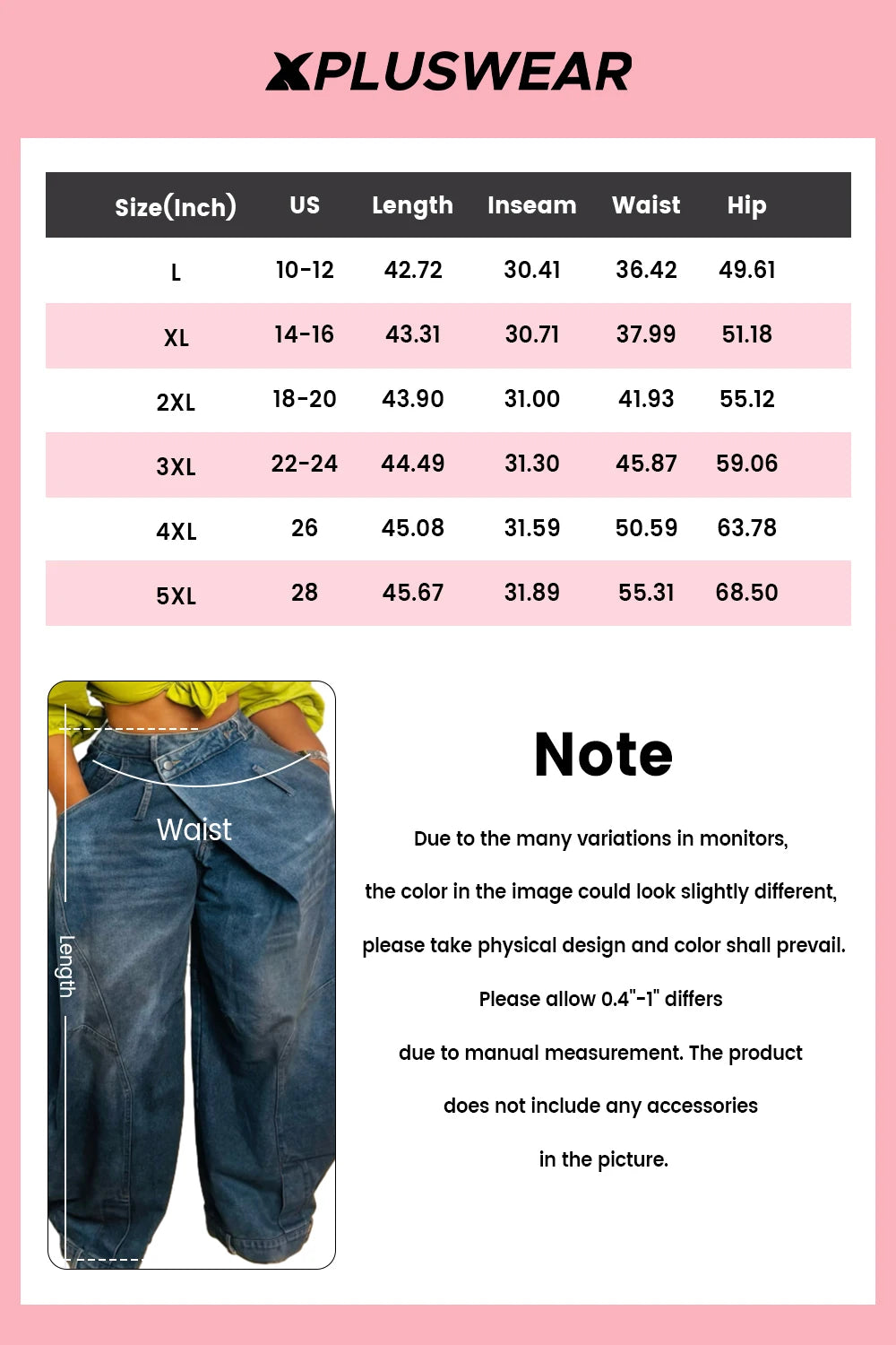 FZ Women's Plus Size Asymmetric Button Pocket Washed Denim Pants