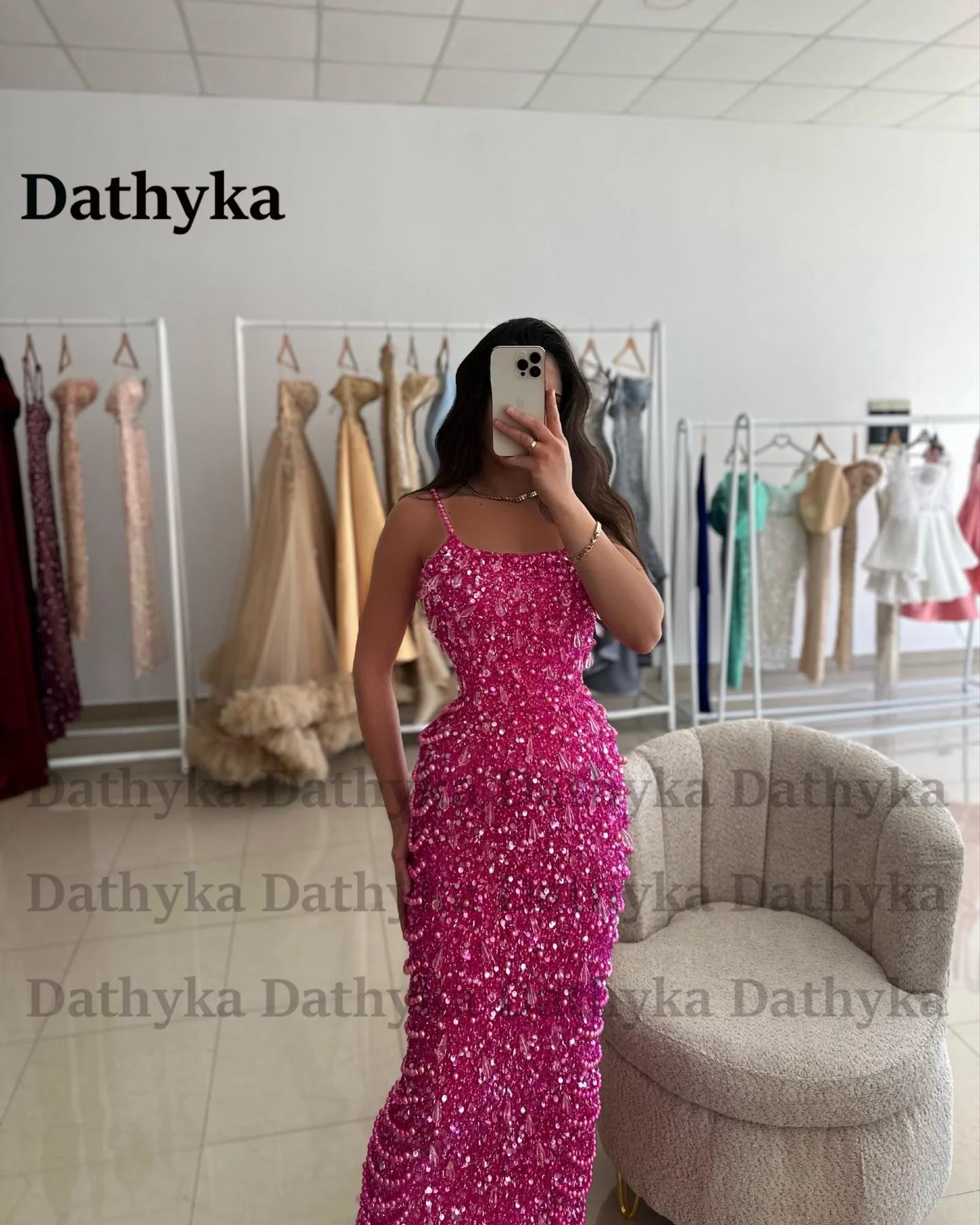 FZ Women's Spaghetti Straps Trumpet Rhinestones Floor Length Evening Dress