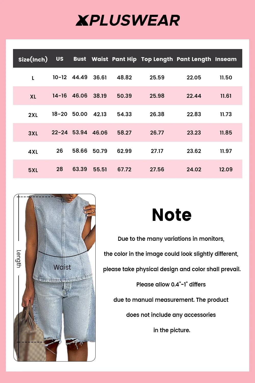 FZ Women's Plus Size Casual Round Neck Two Piece Denim Shorts Suit