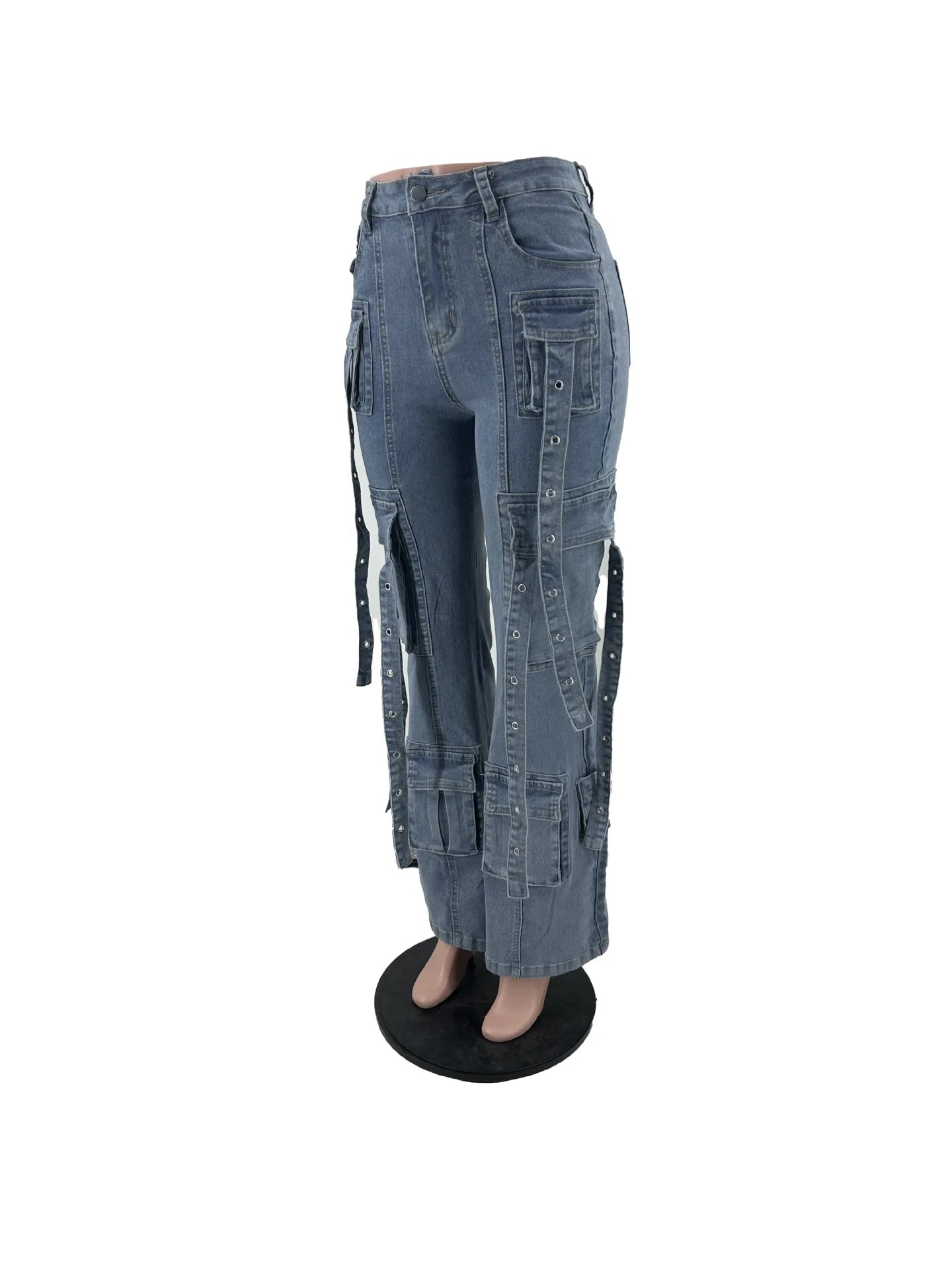 FZ Women's Multi Pockets High Waist Flare Denim Pants