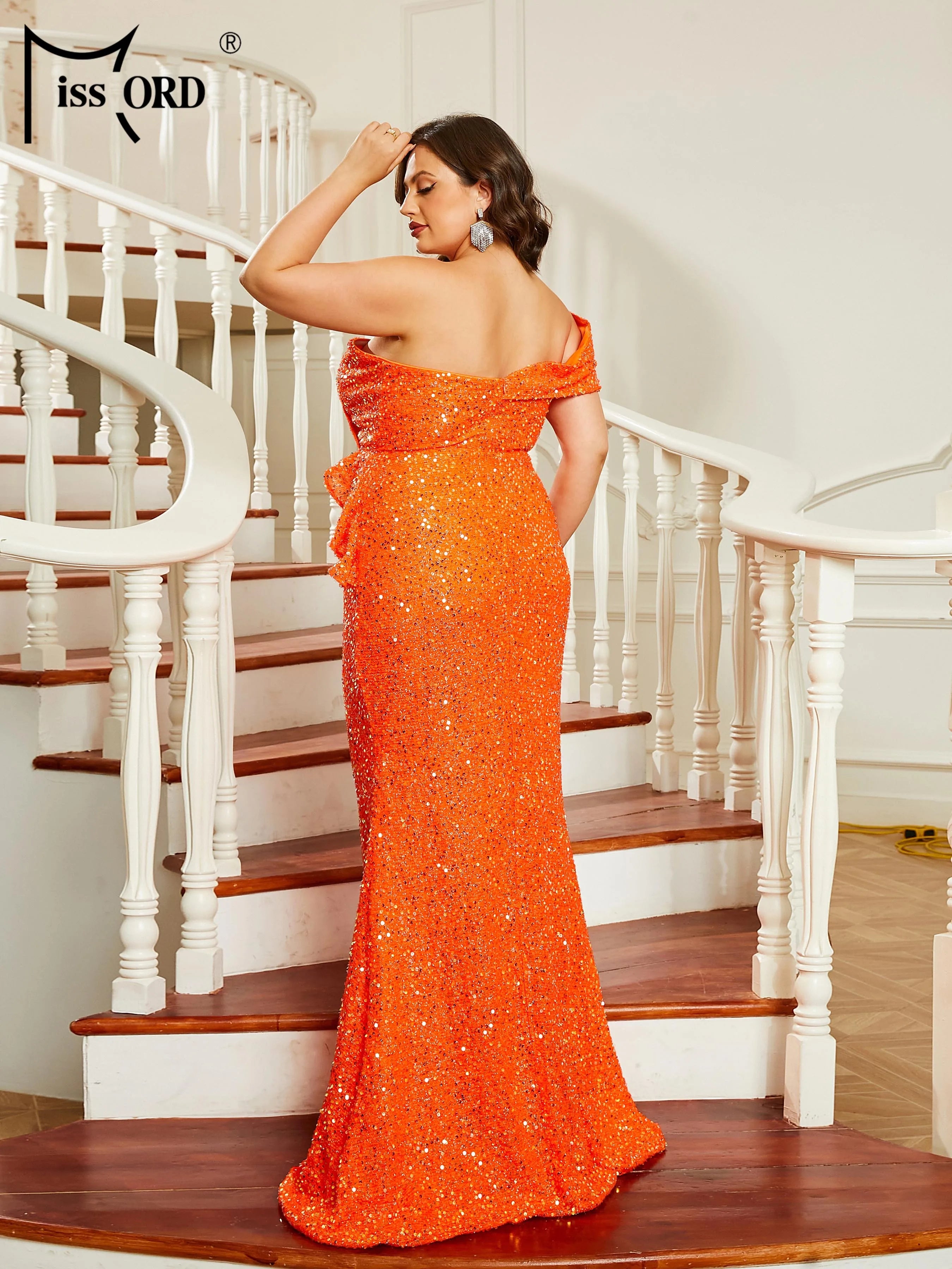 FZ Women's Plus Size One Shoulder Sequin Mermaid Evening Dress