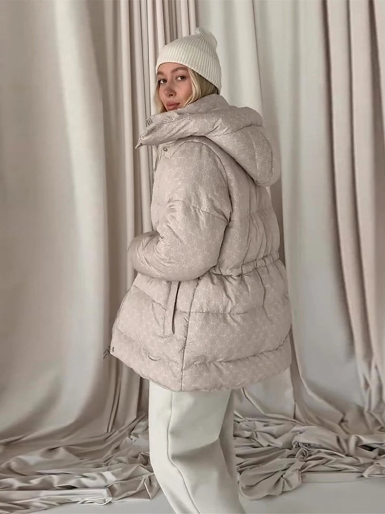 FZ Women's Padded Printed Outerwear Waist-Cinching Coat Jacket