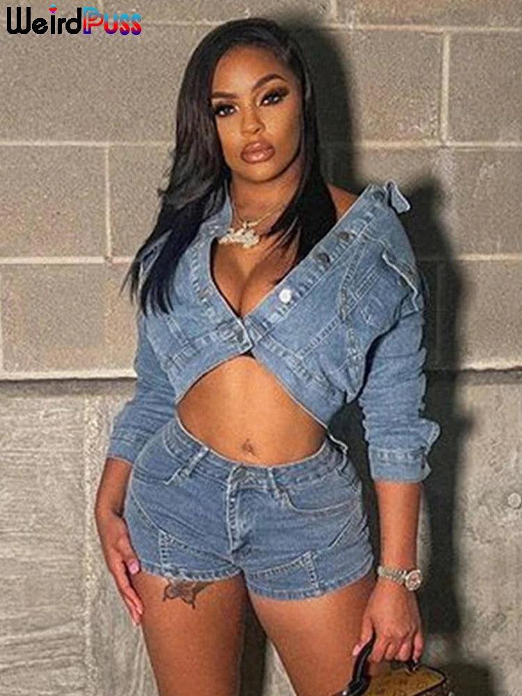 FZ Women's Denim 2 Piece Vintage Shorts Suits - FZwear