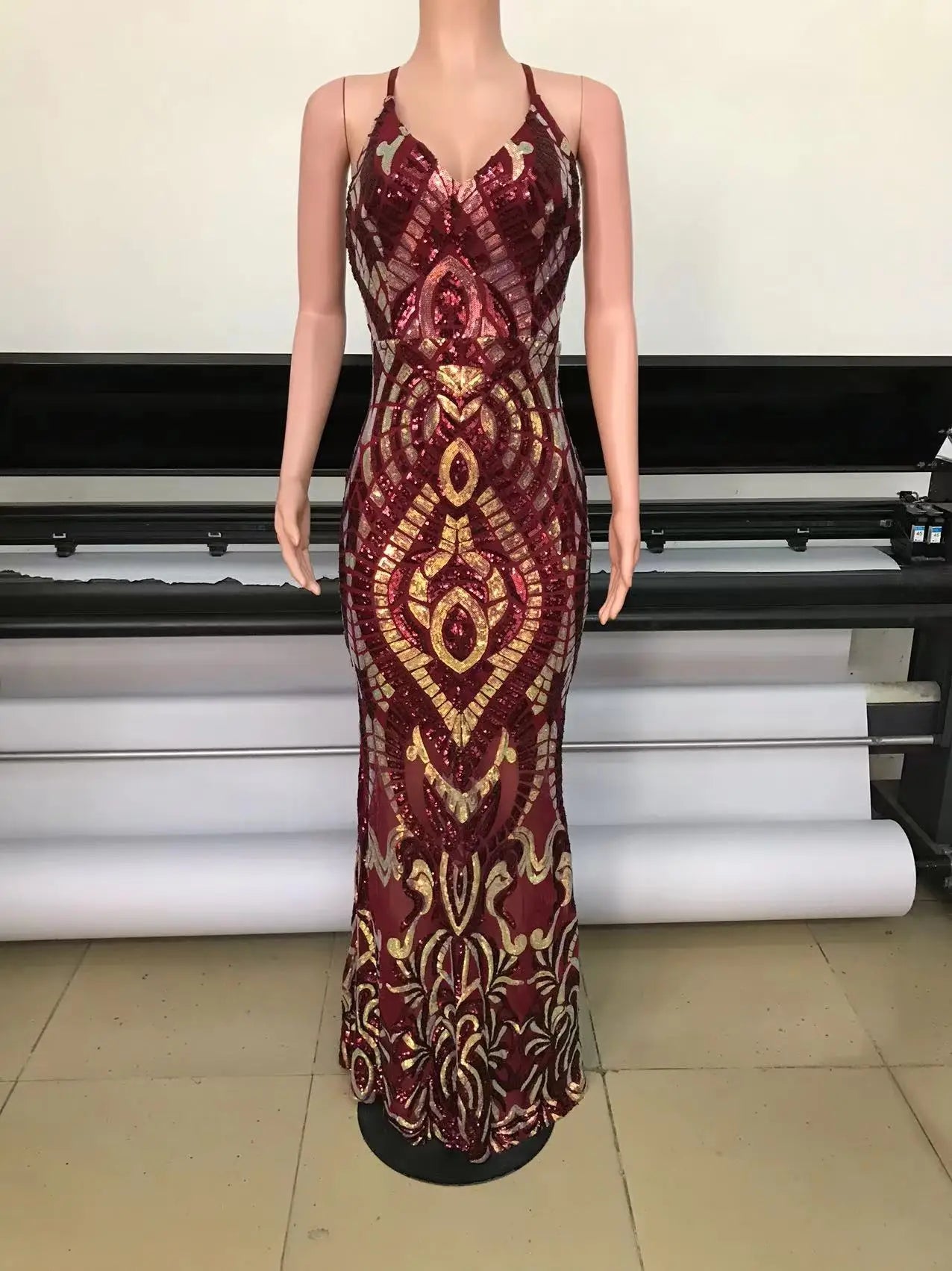 FZ Women's Sequins Spaghetti Strap Backless Sexy Maxi Evening Dress - FZwear