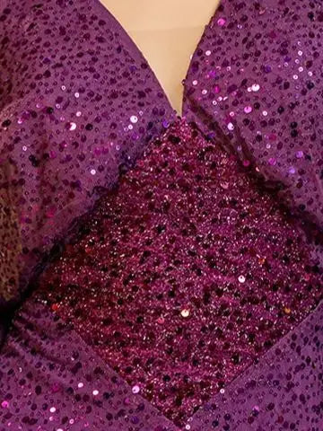 FZ Women's Plus Size V Neck Lantern Sleeve Sequin Evening Dress