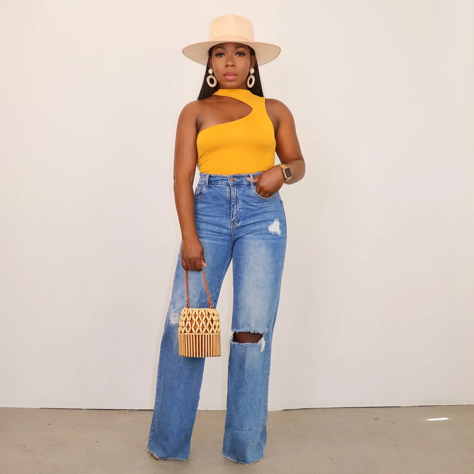 FZ Women's High Waist Wide Leg Street Ripped Denim Pants - FZwear