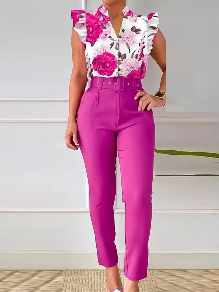 FZ Women's Print Chic Two Piece Pants Suit DSers