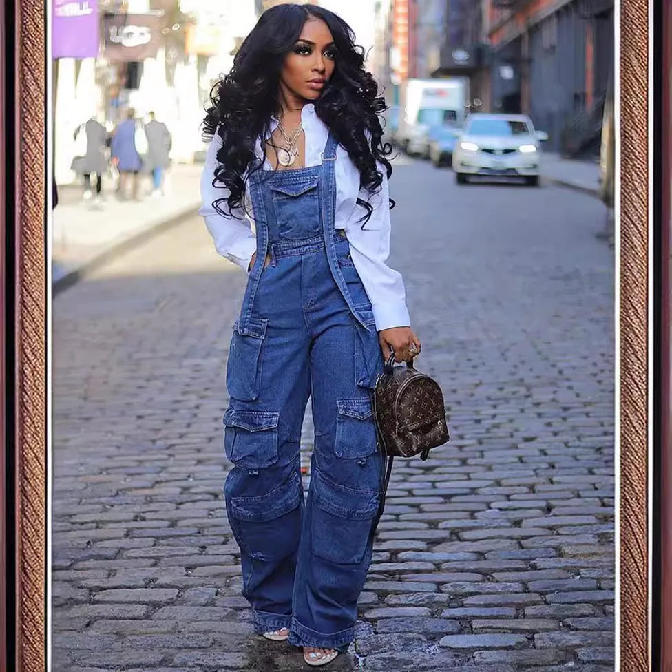FZ Women's Loose Vintage Preppy Style Overalls Streetwear Chic Jumpsuit - FZwear