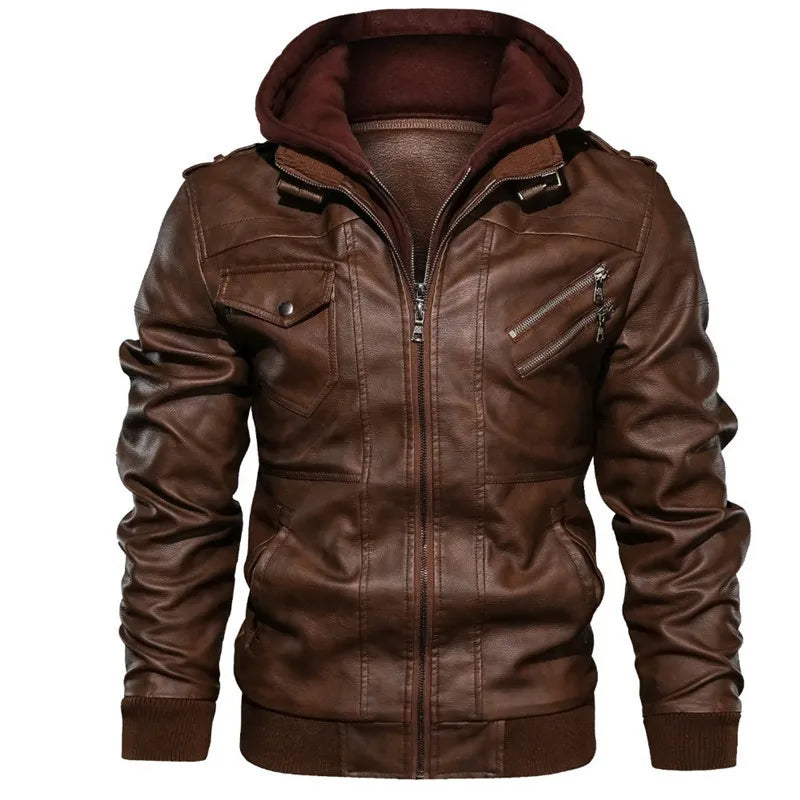 FZ Men's Vacation Two Piece Hooded Motorcycle Leather Jacket - FZwear