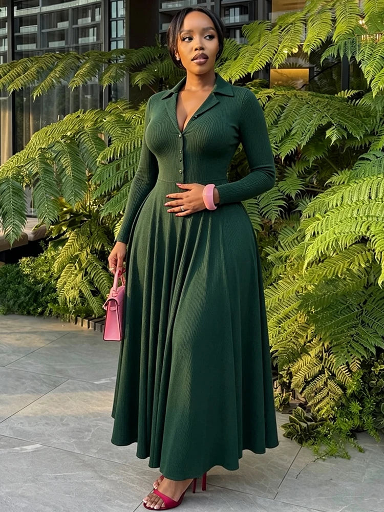 FZ Women's Ribbed Knit Slim Fit Flare Maxi Dress