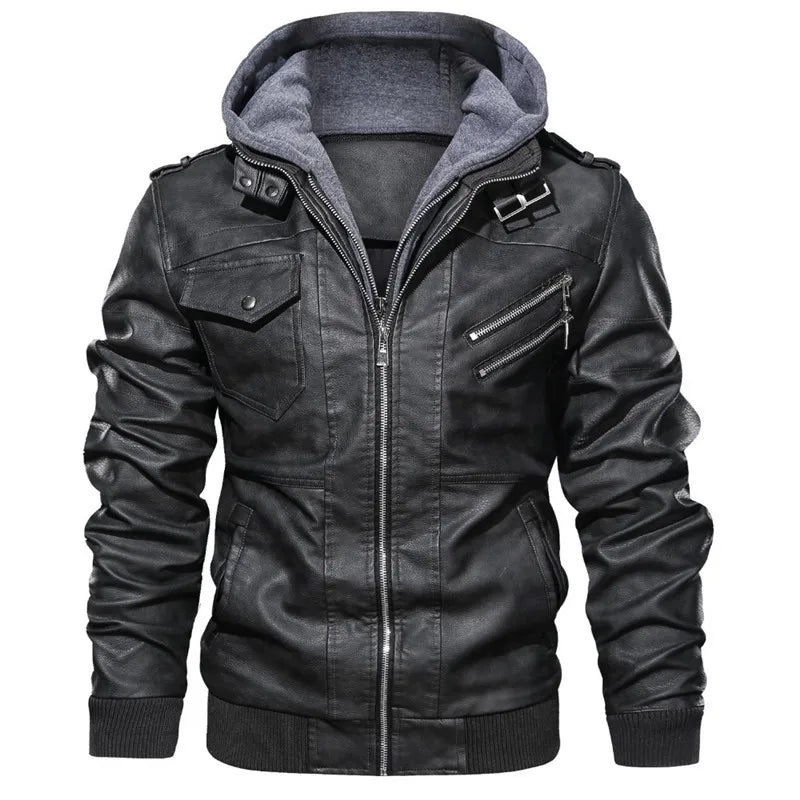 FZ Men's Vacation Two Piece Hooded Motorcycle Leather Jacket - FZwear