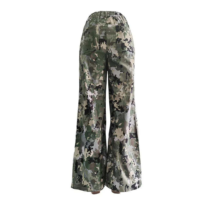 FZ Women's Camouflage High Waist Cargo Pocket Streetwear Wide Leg Pants