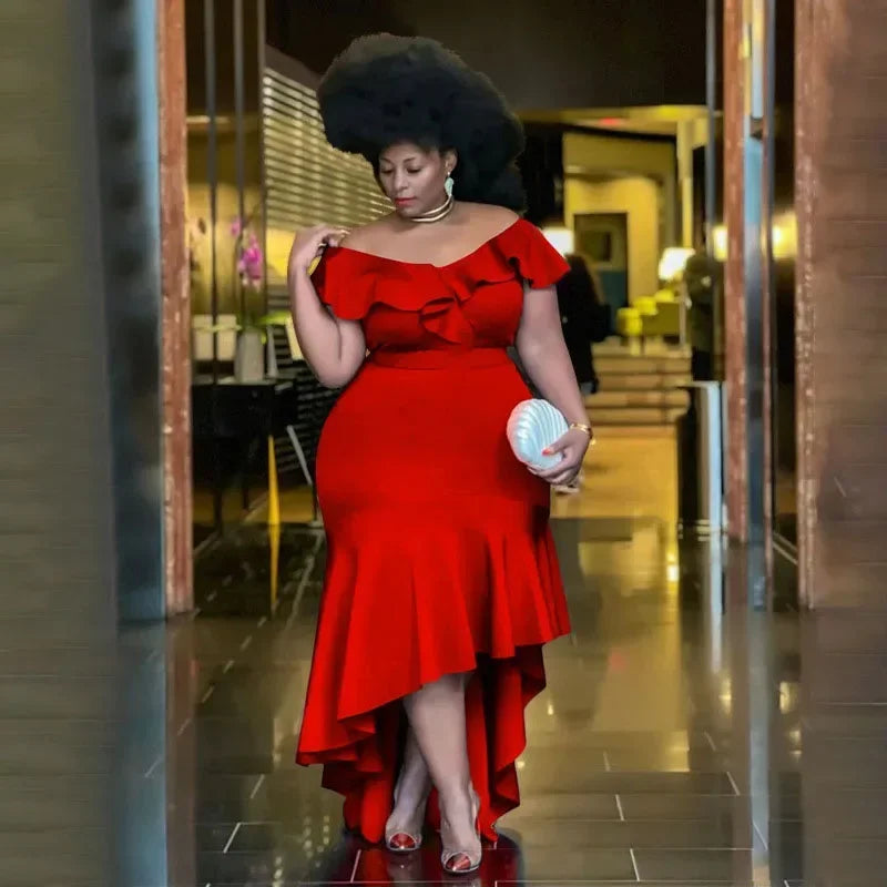 FZ Women's Plus Size Strapless Ruffles Maxi Evening Dress