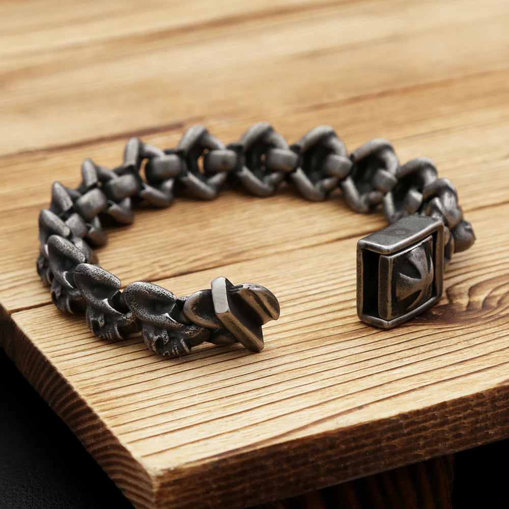FZ Gothic Vintage Cross Skull Stainless Steel Bracelet