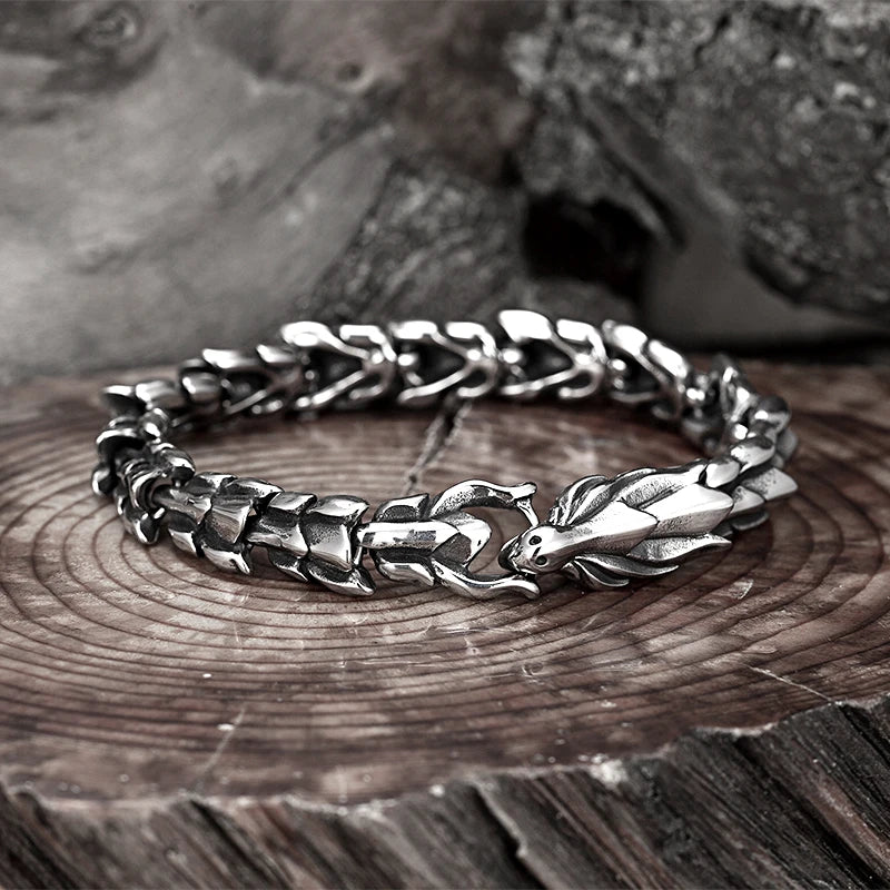 FZ Stainless Steel Retro Dragon Head Bone Bracelet - FZwear