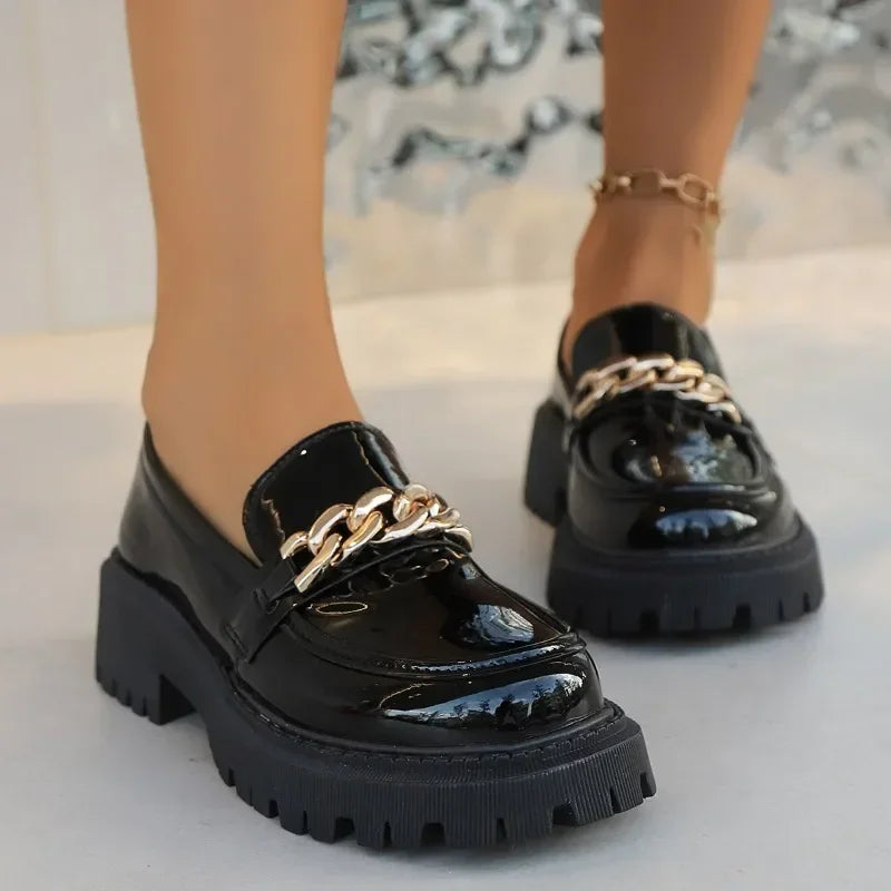 FZ Women’s Small Leather Classic Chain Design Platform Shoes