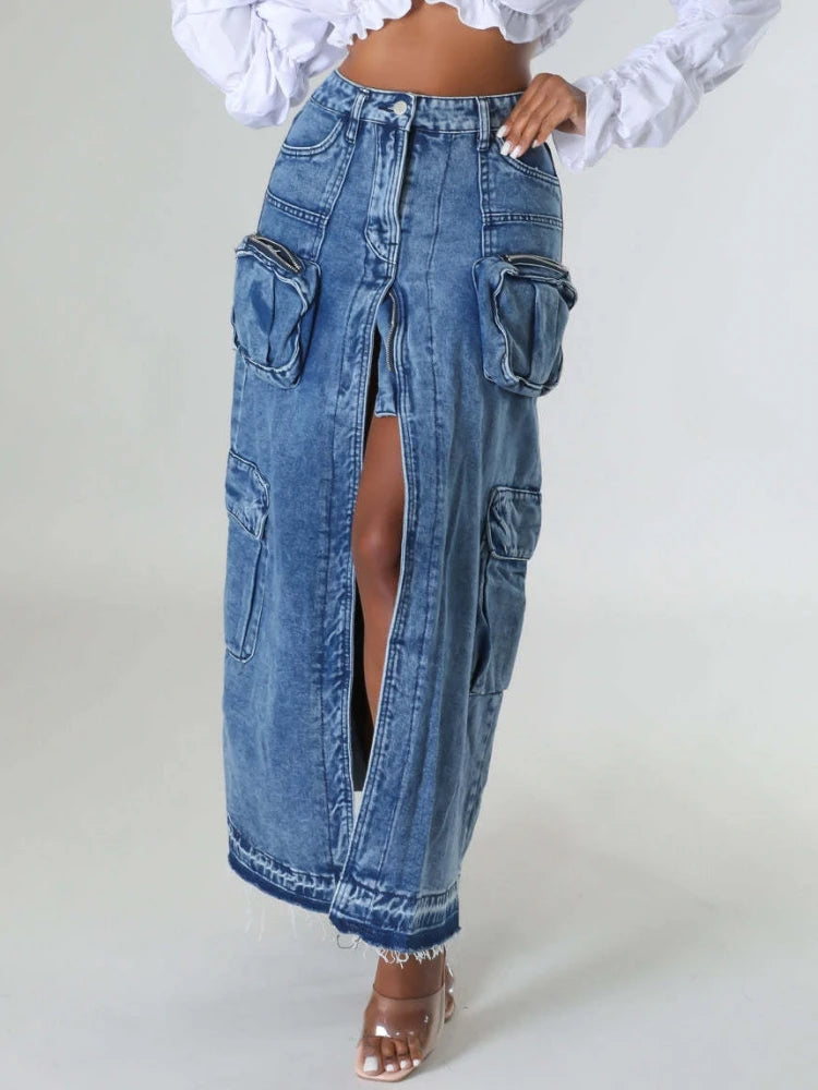 FZ Women's Vintage Loose Chic Elegant High Waist Denim Skirt - FZwear
