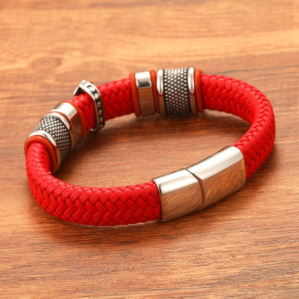 FZ Punk Style Hand Woven Titanium Steel Cross Genuine Leather Bracelet - FZwear