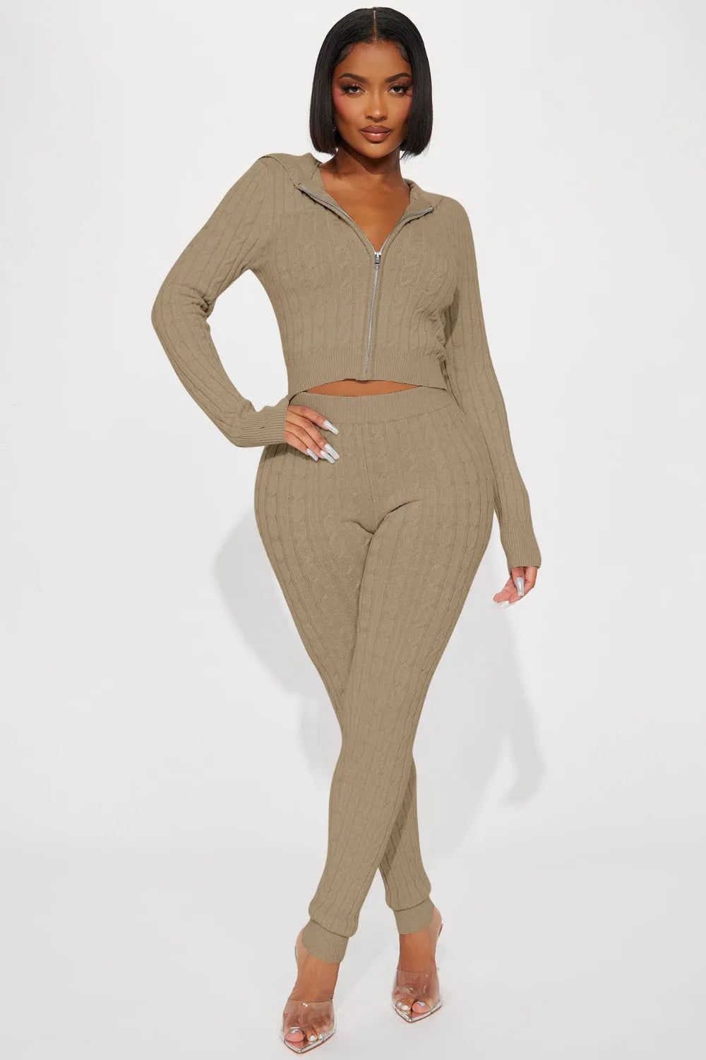 FZ Women's Solid Knitting Two Piece Skinny Pants Suit - FZwear