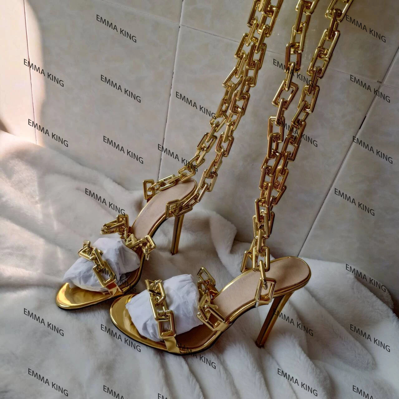 FZ Women's Chains One-Strap Twist Strange Heel Shoes