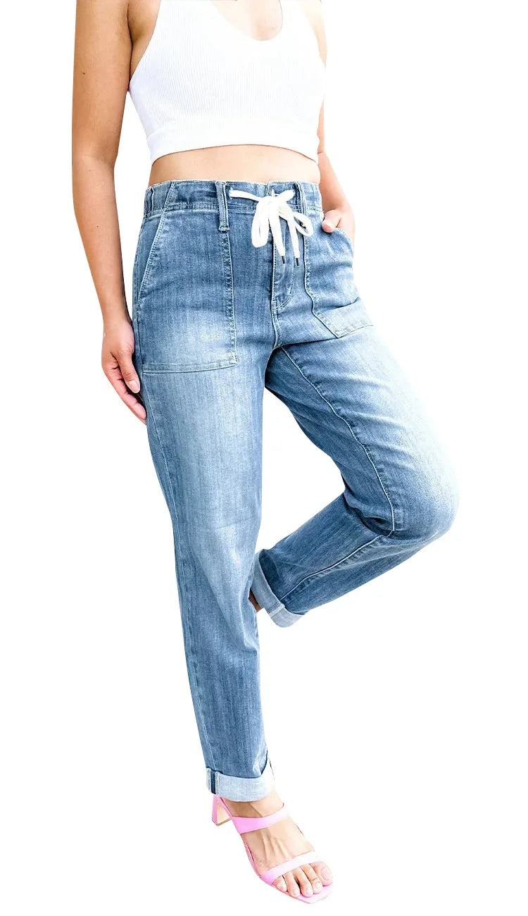 FZ Women's Elastic Skinny Pencil High Waist Drawstring Denim Pants - FZwear