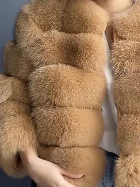 FZ Women's Faux Fur Hooded Zipper Full Sleeve Thick Warm Open Stitch Coat Jacket