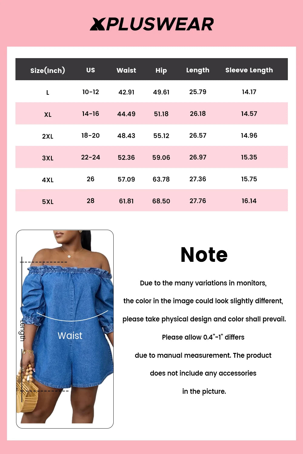 FZ Women's Plus Size Off The Shoulder Puff Sleeve Half Sleeve Pocket Denim Jumpsuit