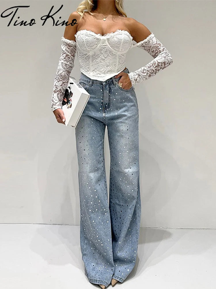 FZ Women's High Waist Lady Pocket Wide Leg Denim Pant