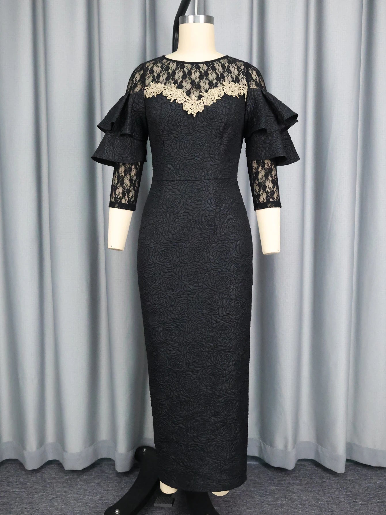 FZ Women's Butterfly 3/4 Sleeve High Waist Package Hip Evening Dress