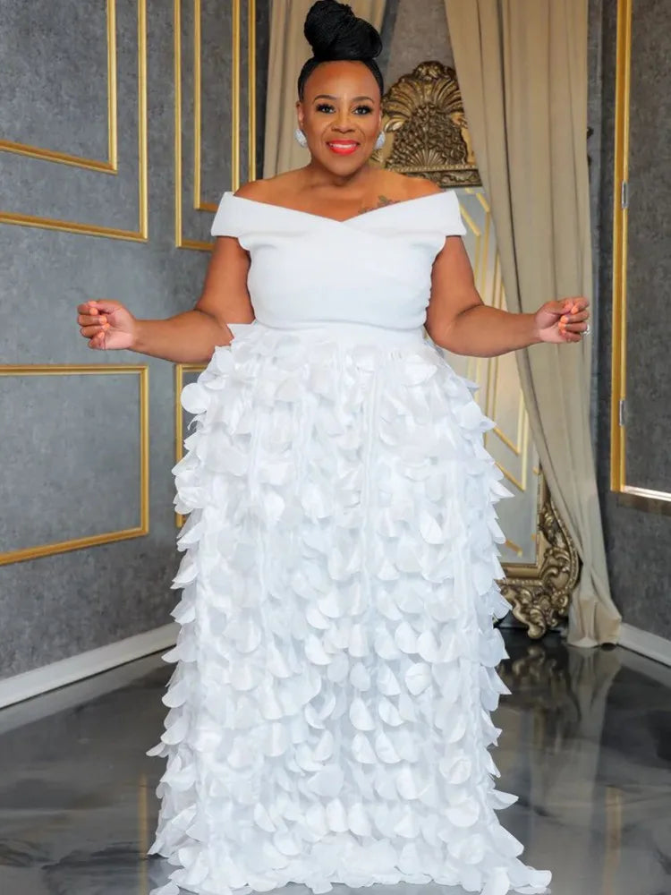 FZ Women's Plus Size Bohemian Short Sleeve Off Shoulder Maxi Dress