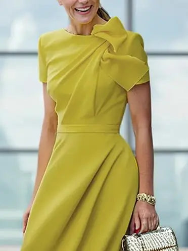 FZ Women's Pleated Split-joint Midi Dress