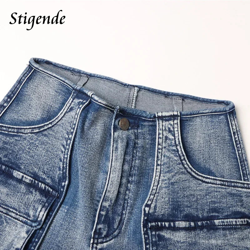 FZ Women's Wide Leg Multiple Pockets Split Leg Denim Pants - FZwear