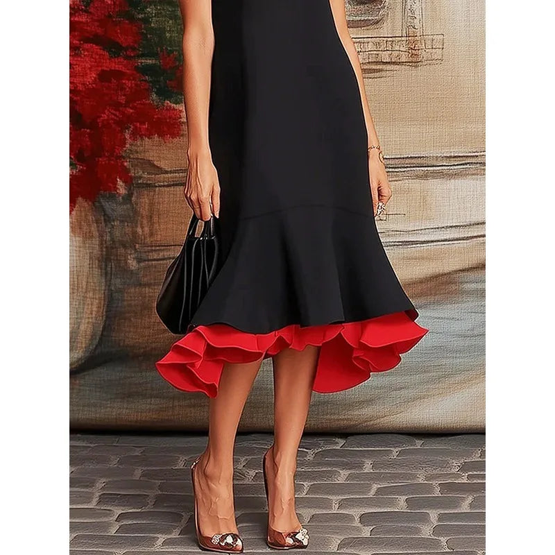 FZ Women's Spliced A-line O Neck Mermaid Dress