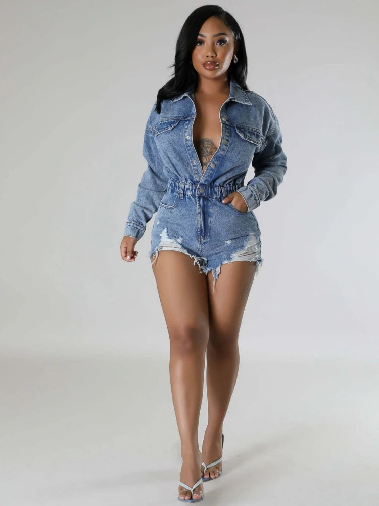 FZ Women's Denim Fashion Streetwear Jumpsuit - FZwear