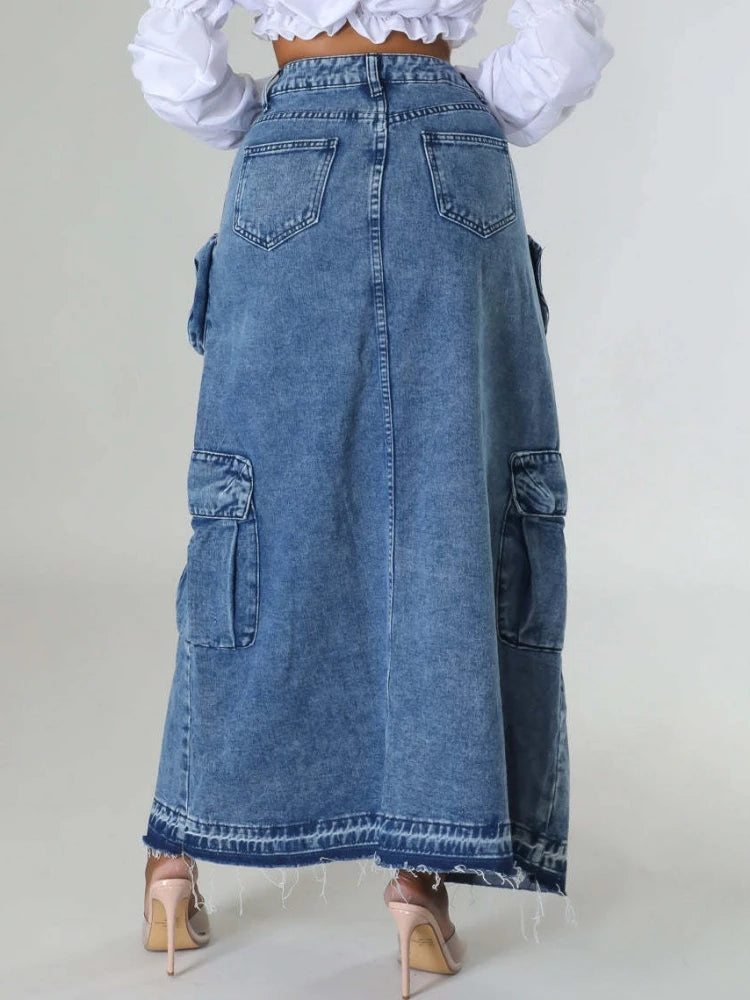 FZ Women's Vintage Loose Chic Elegant High Waist Denim Skirt - FZwear