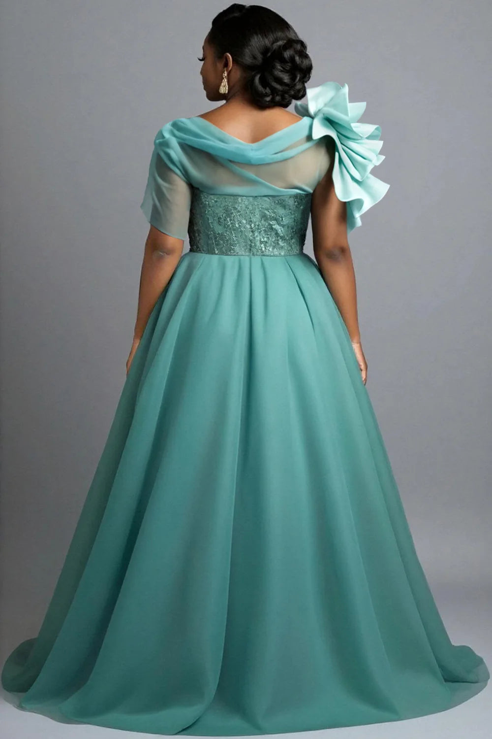 FZ Women's Plus Size Round Neck One Shoulder 3D Elegant Tulle Maxi Dress