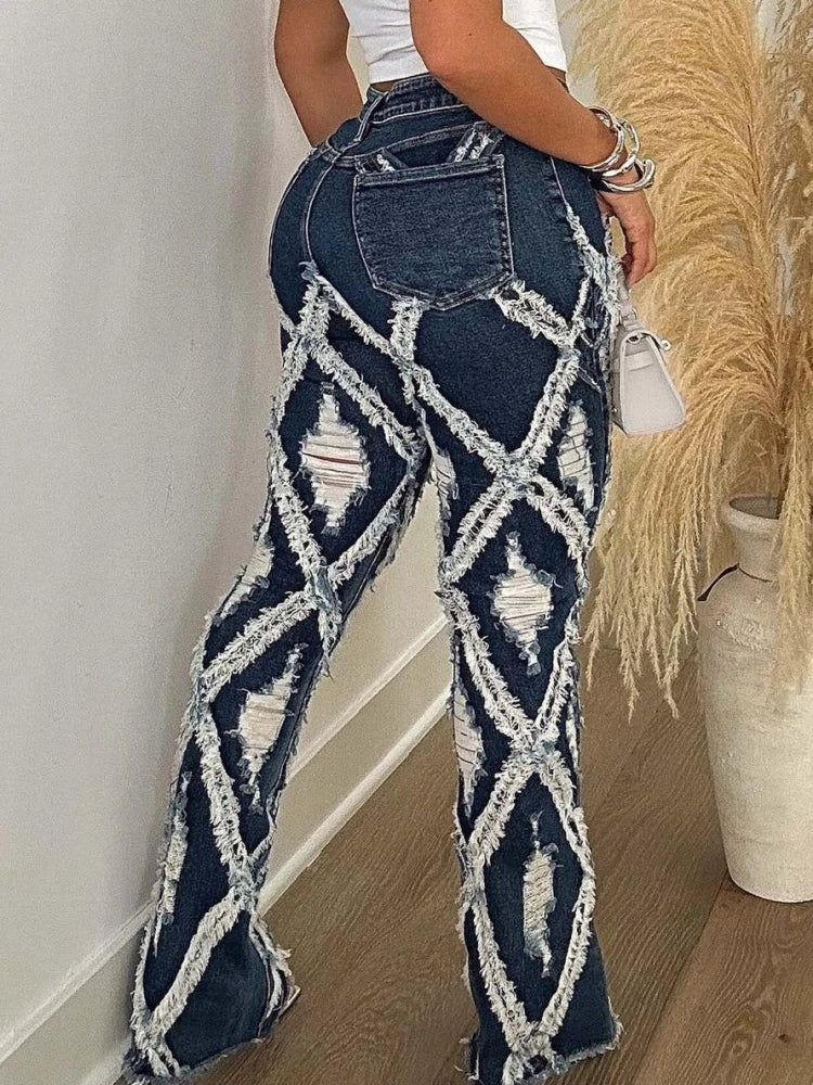 FZ Women's Vintage Street Distressed Wash Wide Leg High Waisted Denim Pants - FZwear