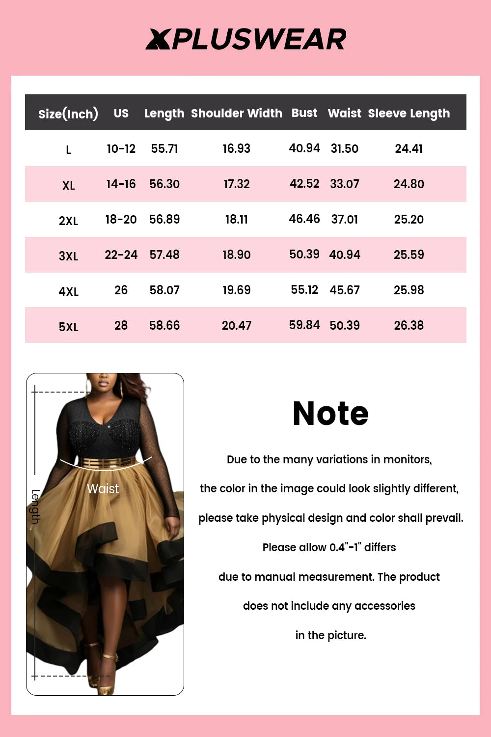 FZ Women's Plus Size V Neck Long Sleeve High Low Hem Tulle Midi Dress