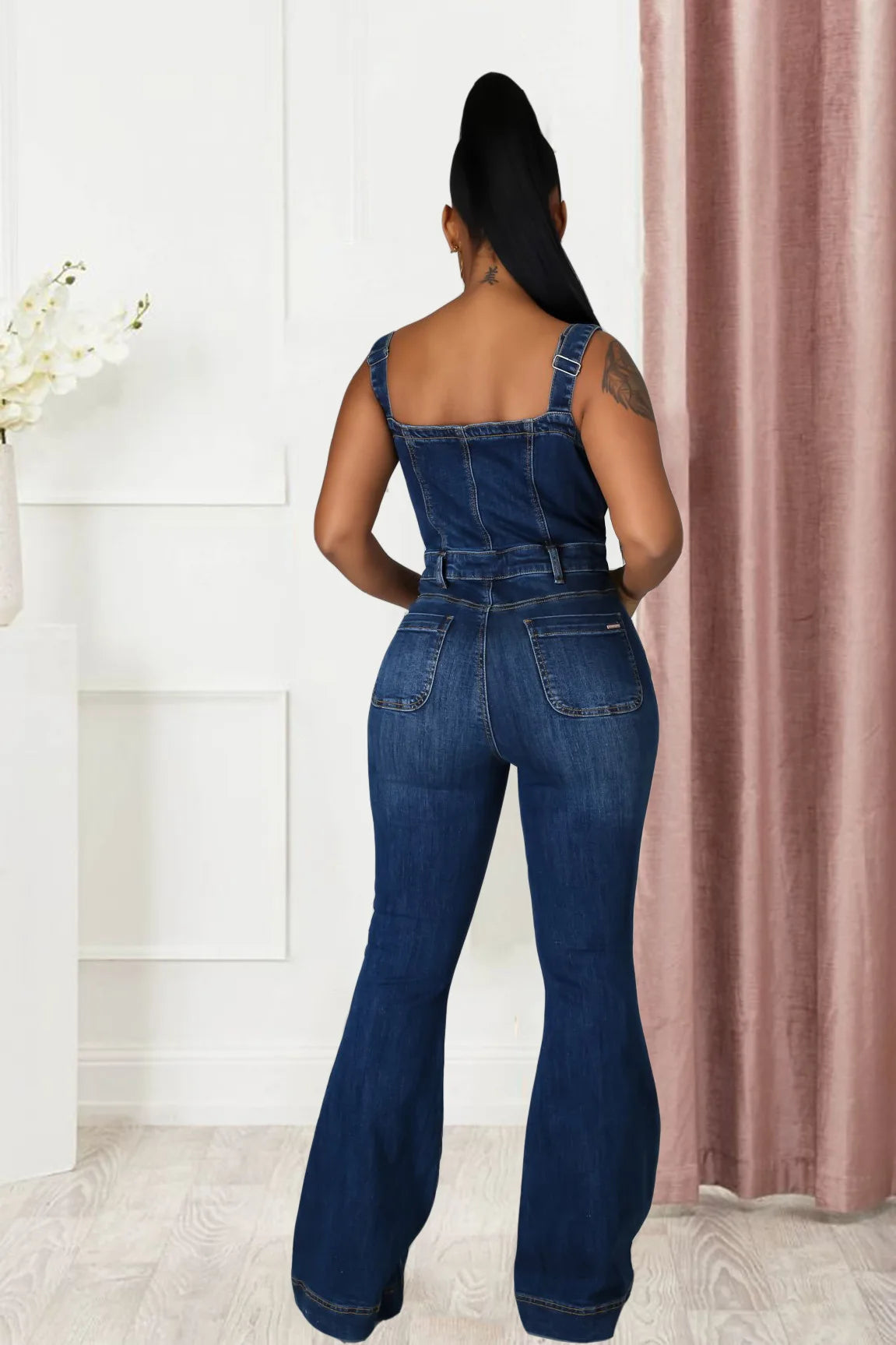 FZ Women's Sexy Retro Sleeveless Straight Denim Wide Leg Pants Jumpsuit - FZwear
