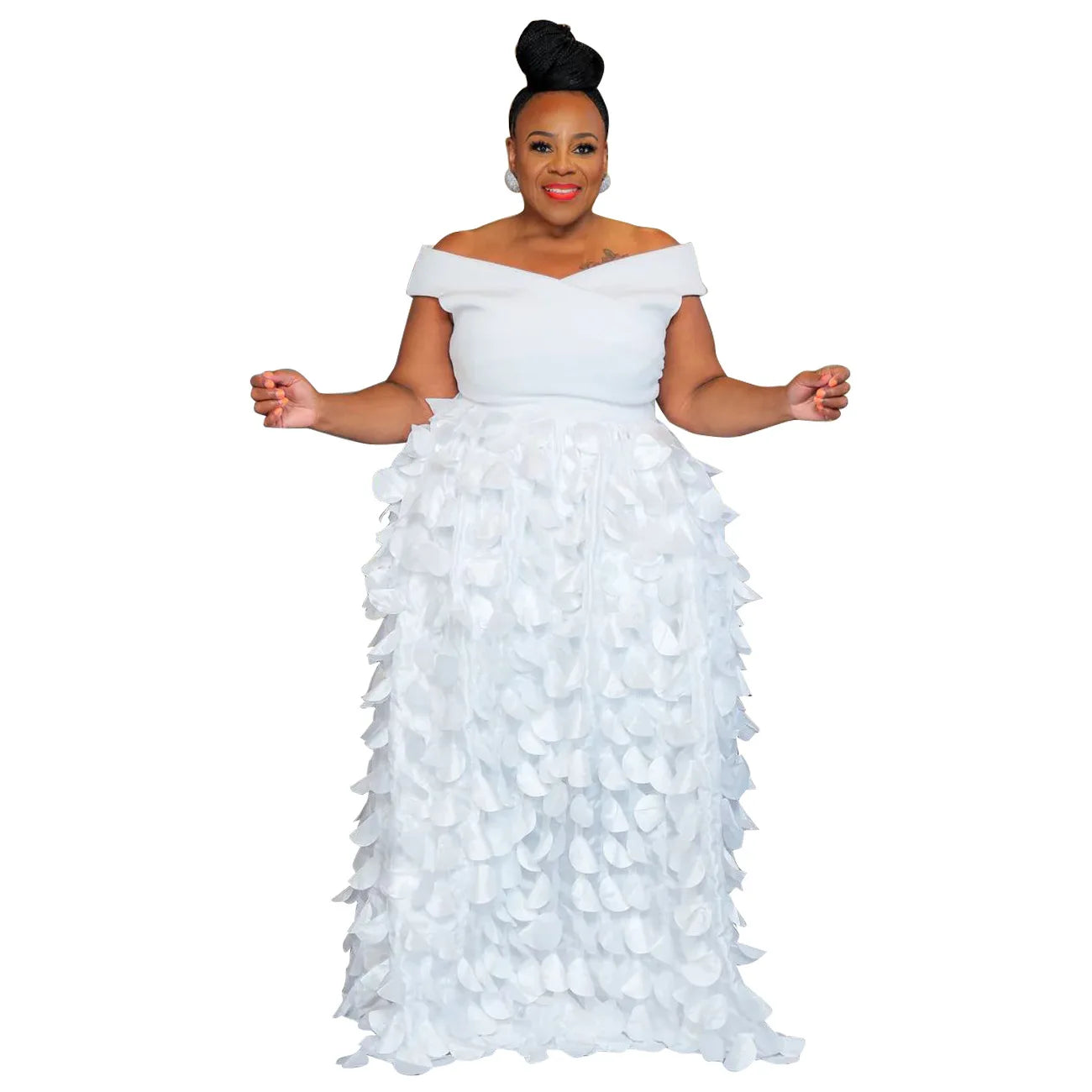 FZ Women's Plus Size Bohemian Short Sleeve Off Shoulder Maxi Dress